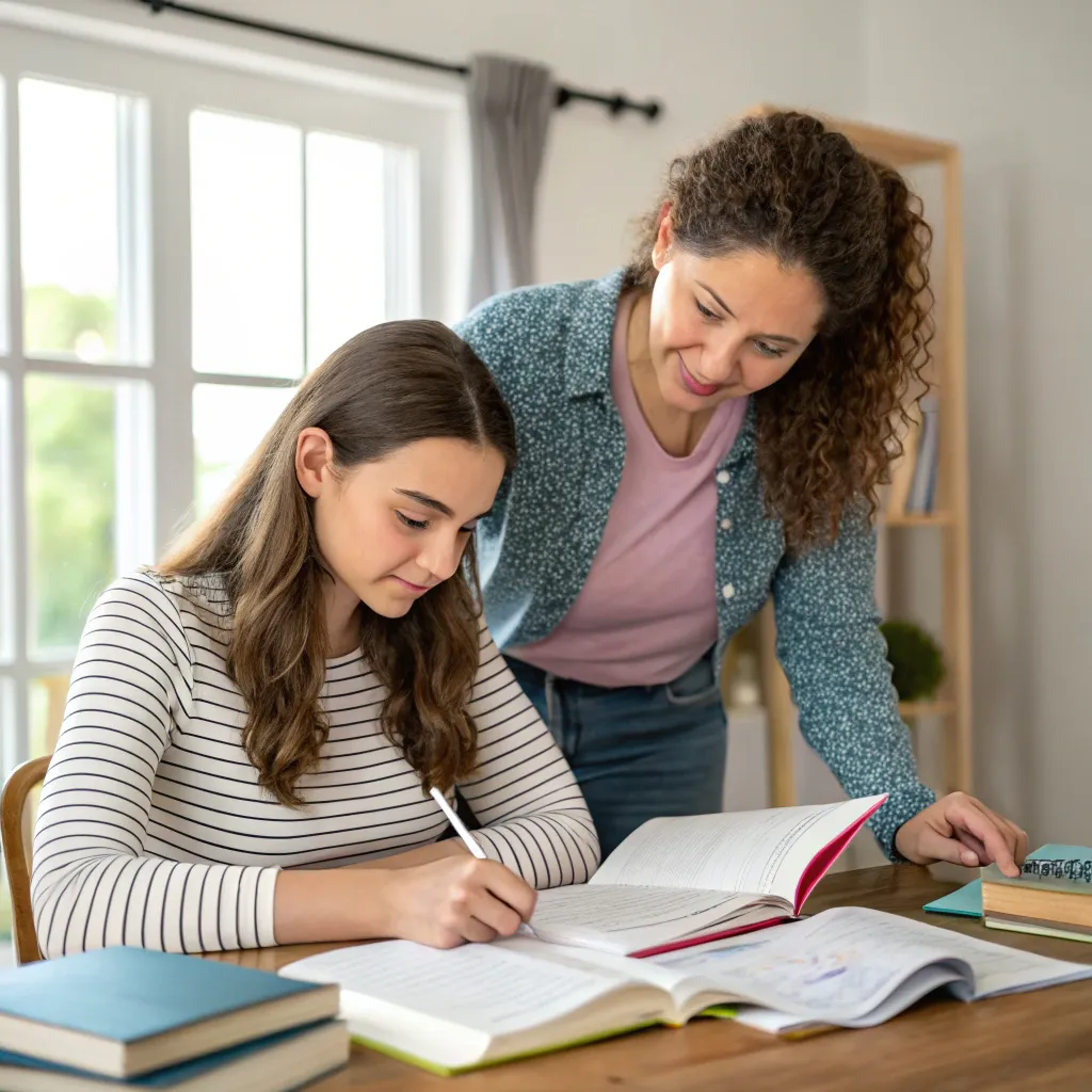 Emily studying with her tutor